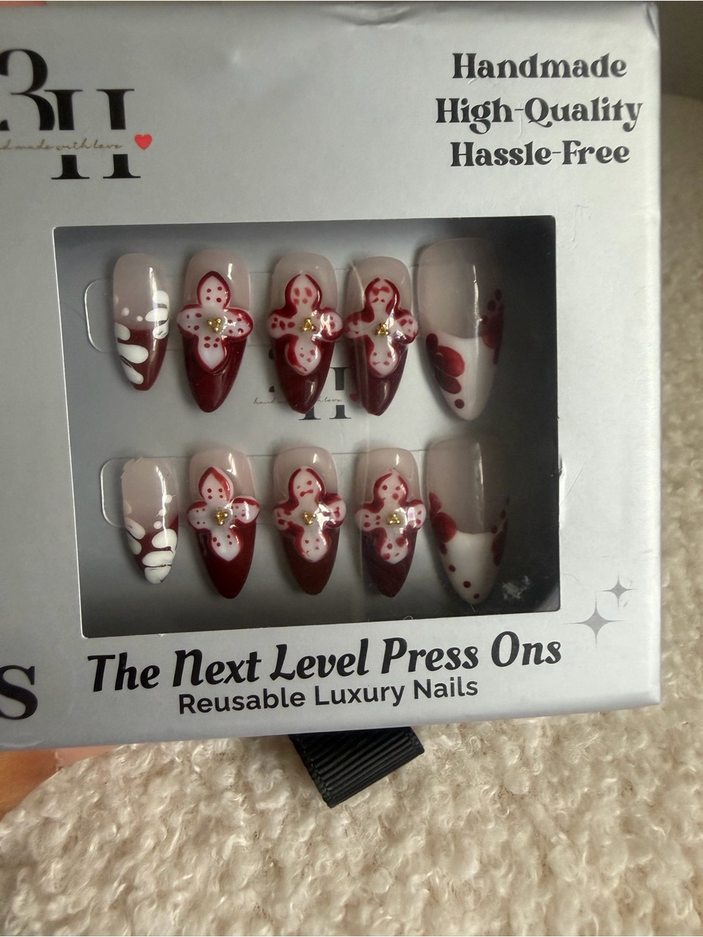 Red Floral Press-On Nails – Reusable Luxury Set
All size available